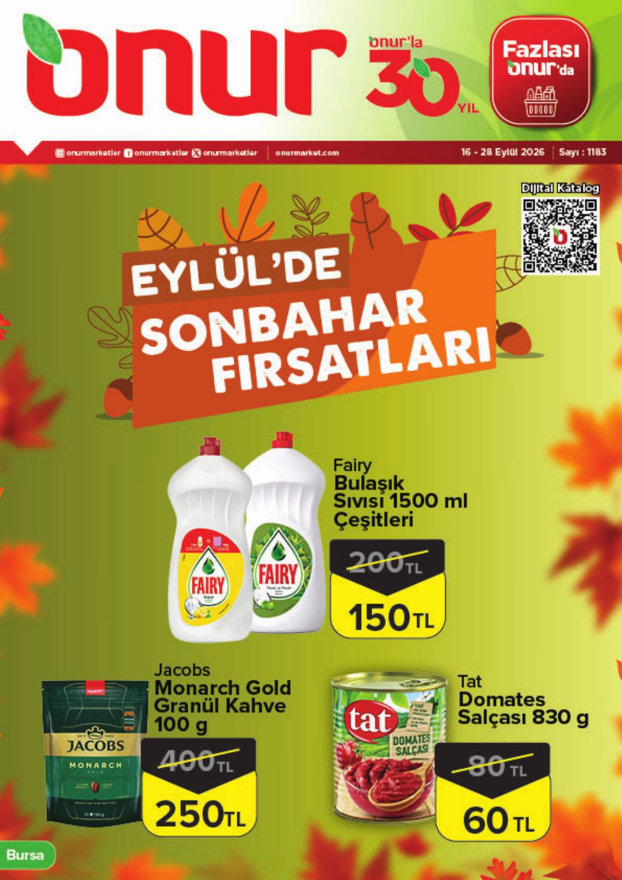 Onur Market Broşürü Bursa Eylül'de Sonbahar Fırsatları 16-28 Eylül