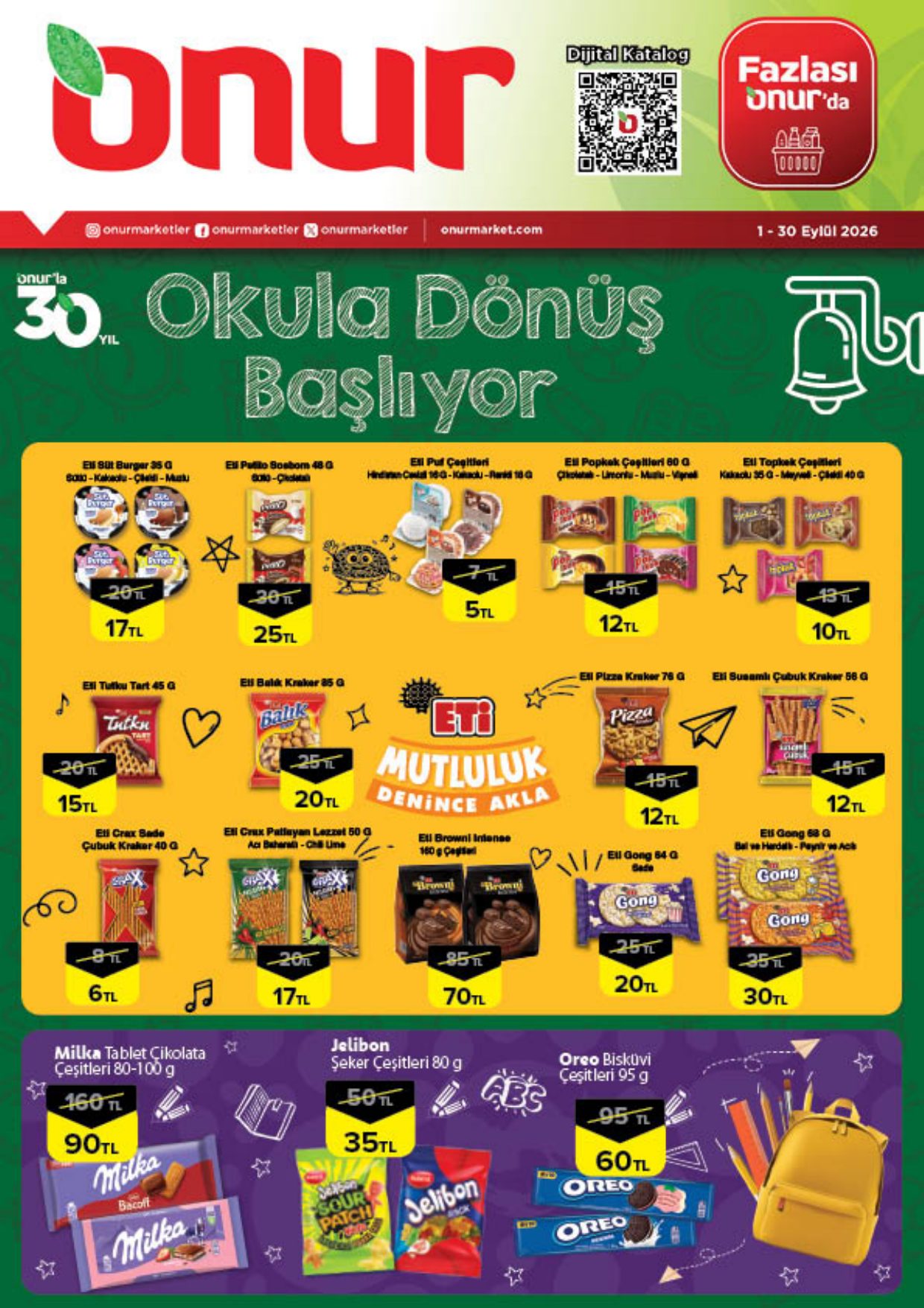 Onur Market Broşürü Bursa Okula Dönüş Başlıyor 1-30 Eylül