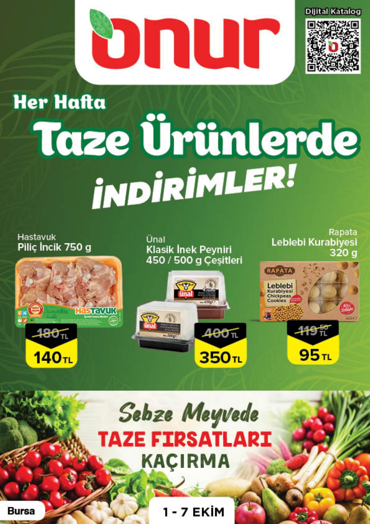 Onur Market Broşürü Bursa Taze Ürünlerde İndirimler 1-7 Ekim — sayfa 1