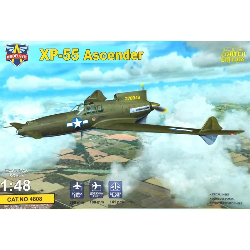 Modelsvit MSVIT4808 1/48 XP-55 Ascender Avcı Uçağı Plastik Model Kiti
