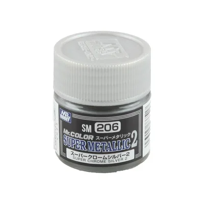 Gunze SM206 10 ml. Super Chrome Silver II, Mr.Color Metallic Colors Serisi Maket Boyası