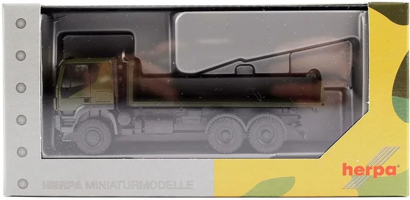 Herpa 746526 1/87 Ölçek Iveco Trakker 6x6 Askeri Düz Kasa Kamyon, Sergilemeye Hazır Model Araç