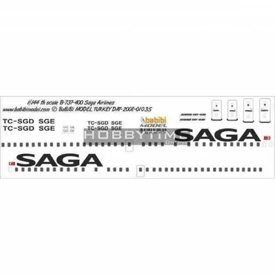 Babibi DAT01035 1/144 Saga Airlines, Boeing 737-400, Dekal Çıkartma