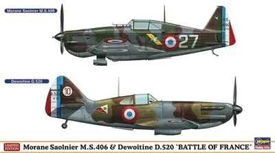Hasegawa 01941 1/72 Ölçek Morane Saulnier M.S.406 & Dewoitine D.5 (Limited Edition) Savaş Uçağı Plastik Model Kiti