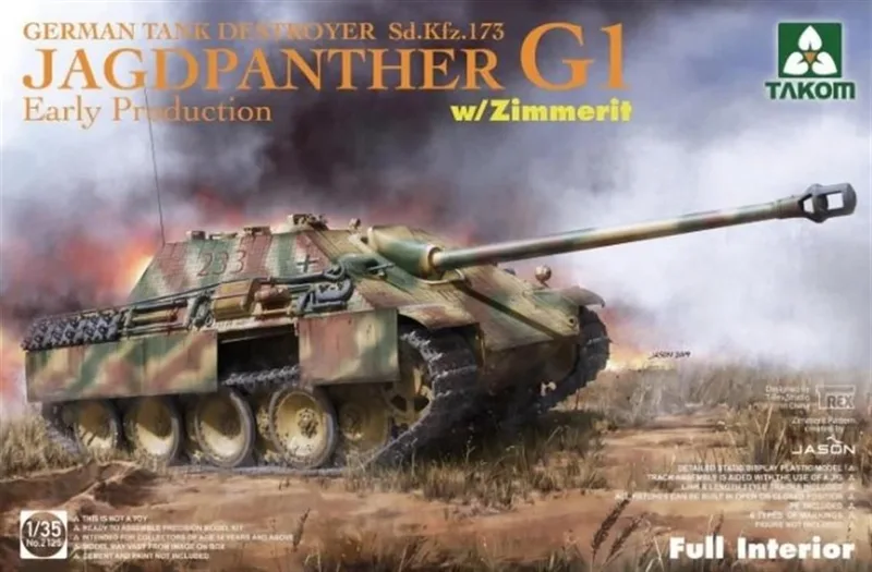 Takom 2125 1/35 Alman Tank Avcısı Jagdpanther İlk Dönem Versiyonu Zimmerit ve İç Detaylı Demonte Plastik Tank Maketi