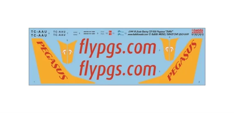 Babibi DAT01119 1/144 Pegasus, Boeing 737-800, Duru, Dekal Çıkartma