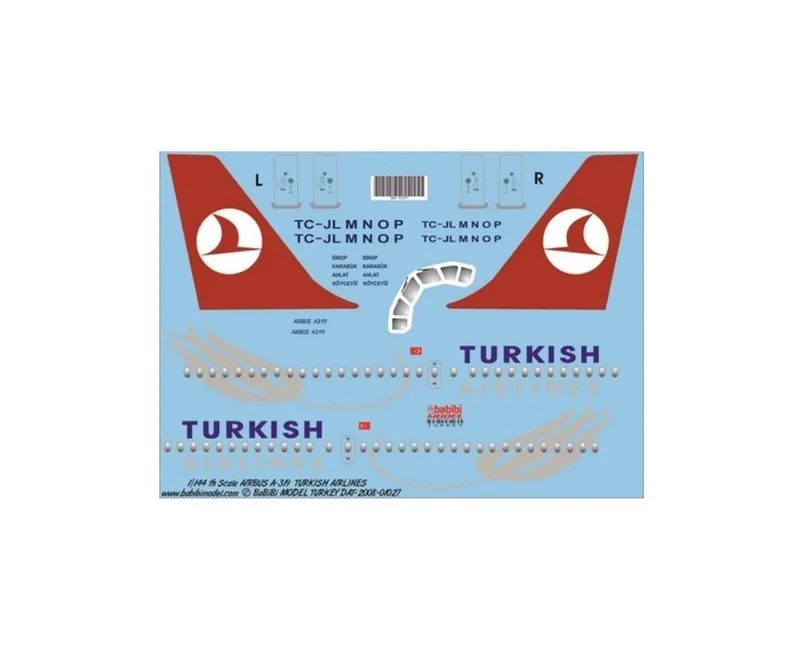 Babibi DAT01027 1/144 Thy, Airbus A319, Dekal Çıkartma