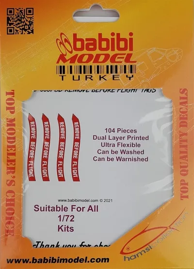 Babibi B3D-0001 1/72 Remove Flight Tags, 3 Boyutlu Dekal Çıkartma