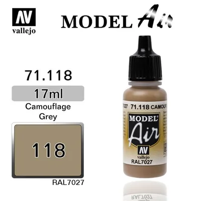 Vallejo 71118 17 ml. Camouflage Grey, Model Air Serisi Model Boyası