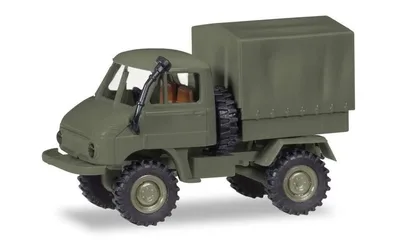 Herpa 746489 1/87 Ölçek Unimog U411, Tenteli, Haki Yeşil, Sergilemeye Hazır Model Araç