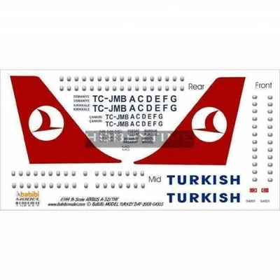 Babibi DAT01005 1/144 Thy, Airbus A321, Dekal Çıkartma
