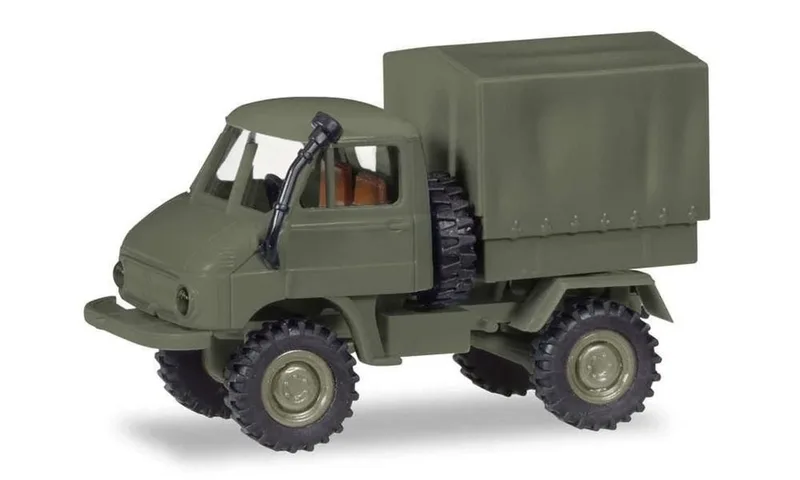 Herpa 746489 1/87 Ölçek Unimog U411, Tenteli, Haki Yeşil, Sergilemeye Hazır Model Araç