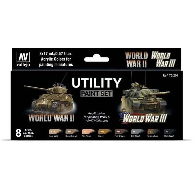 Vallejo 70201 8x17 ml. Utility Paint Set, Model Color Serisi Model Boyası Seti