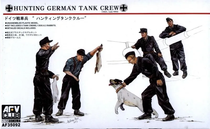 AFV Club AF35092 1/35 Hunting German Tank Crew-5 Figures with dog & Rabbits Figür Demonte Plastik Maketi