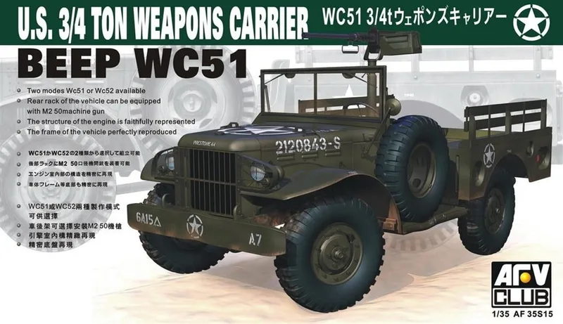 AFV Club AF35S15 1/35 U.S. 3/4 ton Weapons Carrier WC51 Beep Askeri Araç Demonte Plastik Maketi