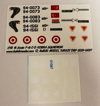 Babibi DBT01097 1/48 Turaf F-16 C/D, 191.Kobra Filo, Dekal Çıkartma
