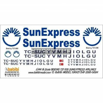 Babibi DAT01004 1/144 Sun Express, Boeing 737-800, Dekal Çıkartma