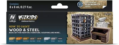 Vallejo 80256 8x8 ml. Premium set, Wood & Steel, Wizkits Serisi Model Boyası Seti