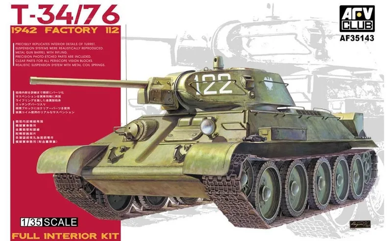 AFV Club AF35143 1/35 T-34/76 1942 Factory 112, Komple İç Detaylı Tank Demonte Plastik Maketi