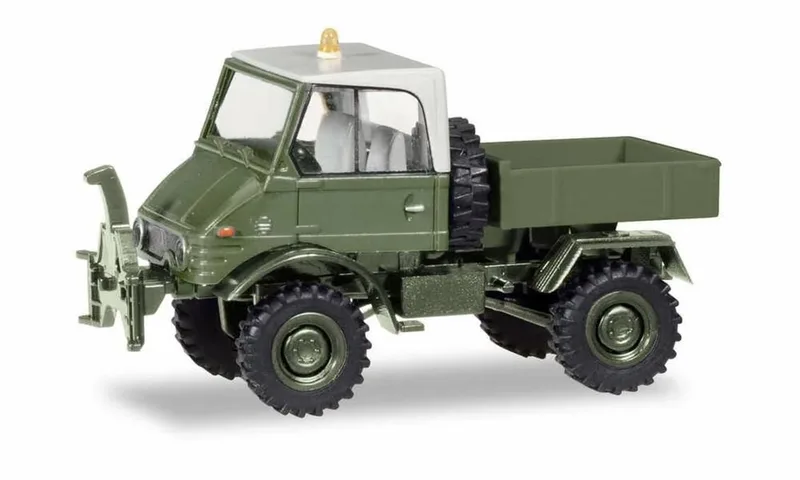Herpa 746496 1/87 Ölçek Unimog U421 Açık Kasa, Haki Yeşil, Sergilemeye Hazır Model Araç