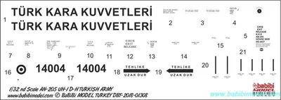 Babibi DBT01308 1/32 UH-1, Kara Kuvvetleri, Dekal Çıkartma