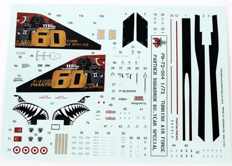 Babibi PB72004 1/72 Turaf F-4E, 111.Panter Filo 60.Yıl, Dekal Çıkartma