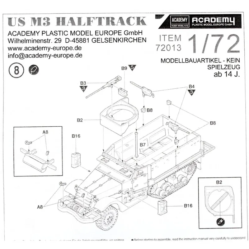 Academy 72013 1/72 Amerikan M3 Yarı Paletli Tankı Demonte Plastik Maketi