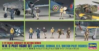 Hasegawa X72-8 35008 1/72 Ölçek WW II Karışık Pilot Figürleri Plastik Model Kiti