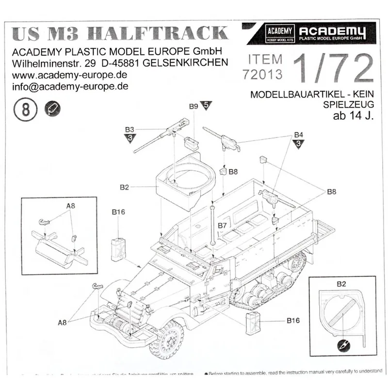 Academy 72013 1/72 Amerikan M3 Yarı Paletli Tankı Demonte Plastik Maketi
