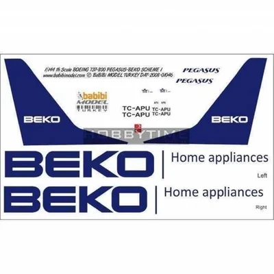 Babibi DAT01046 1/144 Pegasus, Boeing 737-800, Beko, Dekal Çıkartma