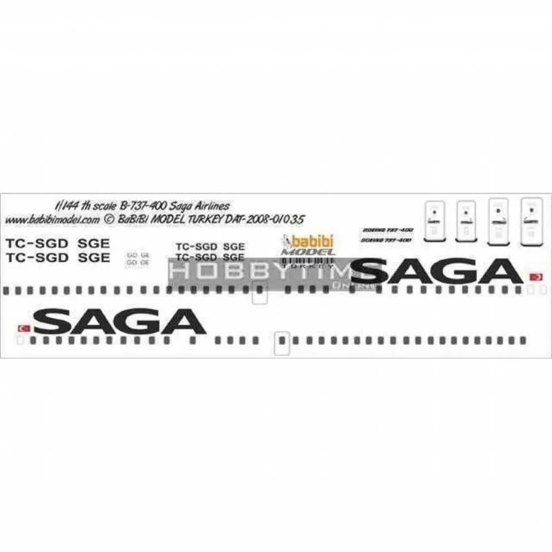 Babibi DAT01035 1/144 Saga Airlines, Boeing 737-400, Dekal Çıkartma