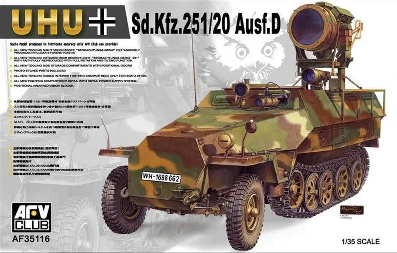 AFV Club AF35116 1/35 Sdkfz.251/20 Ausf.D UHU Kızıl Ötesi Işıldaklı Yarı Paletli Kamyon Demonte Plastik Maketi
