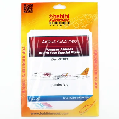 Babibi DAT01192 1/200 Pegasus Hava Yolları Airbus A-321 neo 100.yıl özel boyama Decal Çıkartma