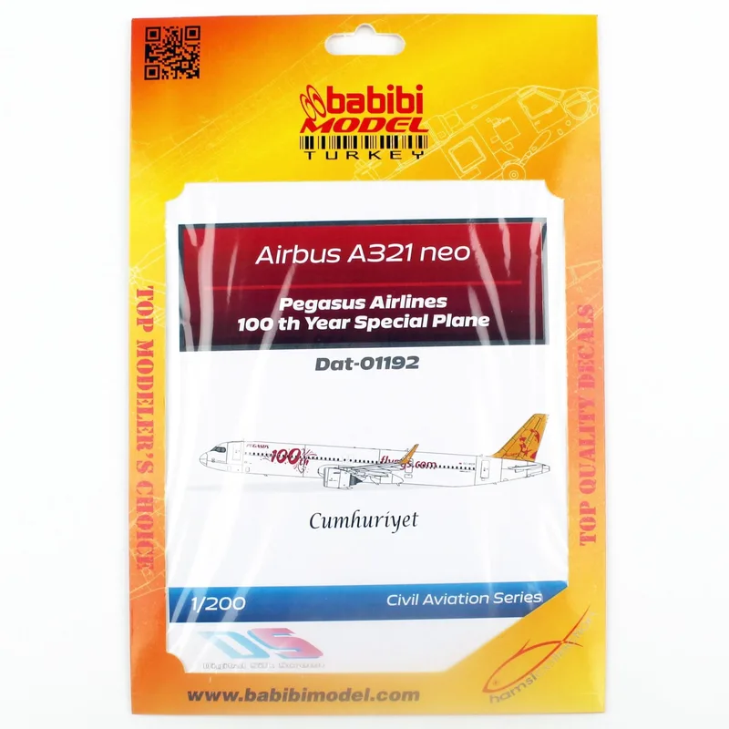 Babibi DAT01192 1/200 Pegasus Hava Yolları Airbus A-321 neo 100.yıl özel boyama Decal Çıkartma