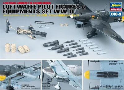 Hasegawa X48-9 36009 1/48 Ölçek Luftwaffe Pilot Figürleri ve Ekipmanları WW II Plastik Model Kiti