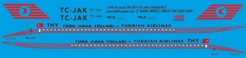 Babibi DAT01069 1/144 Thy, DC-9, TC-JAK Karadeniz, Dekal Çıkartma